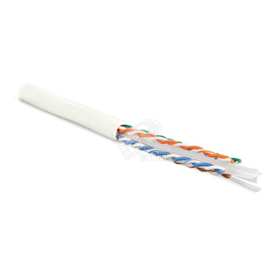 Кабель витая пара U/UTP категория 6 4 пары (23 AWG) одножильный (solid) с разделителем LSZH белый Hyperline 251949