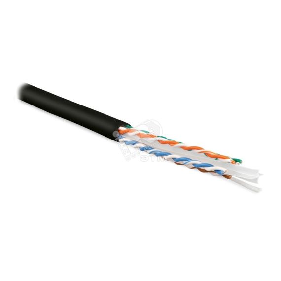 Кабель витая пара U/UTP категория 6 4 пары (23 AWG) одножильный (solid) с разделителем LSZH черный Hyperline 251951
