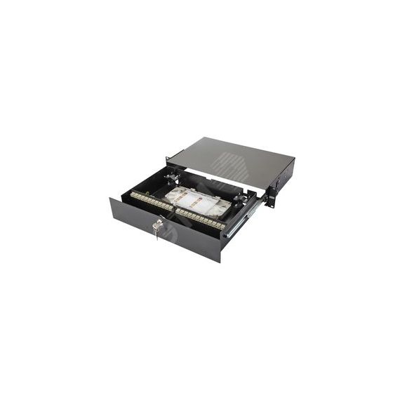 Панель коммутационная 19 дюймов 2U выдвижная корпус 48 адаптеров 9/125 OS2 Eurolan 47F-48-S2-SC-12-11BL