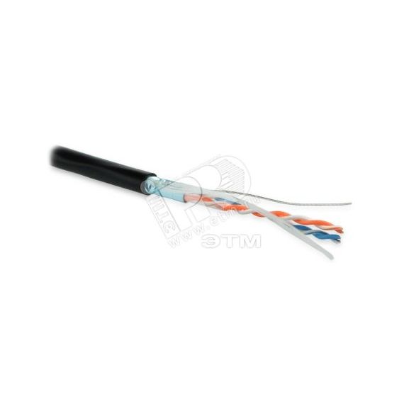 Кабель витая пара. экранированная F/UTP. категория 5. 2 пары (24 AWG). одножильный (solid). экран - фольга. внешний. PE. -40C – +60C. черный (500 м) Hyperline 236275