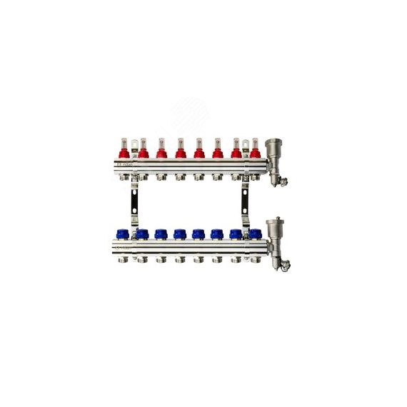 Коллекторная группа FHF-8RF set 8 контуров 1' х 3/4' с расходомерами, воздухоотводчиками и кронштейнами Ридан 088U0728R