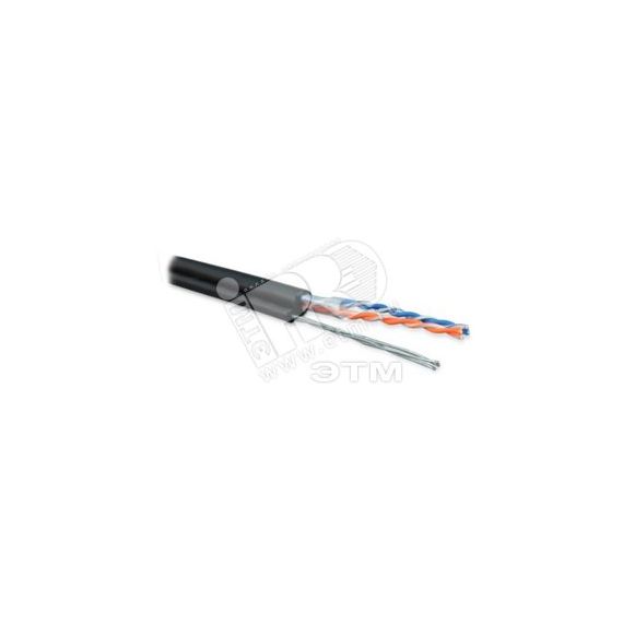 Кабель витая пара. неэкранированная U/UTP. категория 5. 2 пары (24 AWG). одножильный (solid). с металлическим тросом. внешний. PE. -40C– +60C. черный  Hyperline 236306