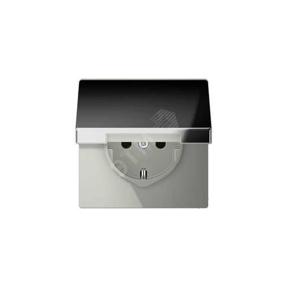 Штепсельная розетка SCHUKO одинарная, с заземлением, с откидной крышкой, 16A, 250В  (механизм + накладка, без рамки). Серия LS990  Материал- металл  Ц JUNG GCR1520KL