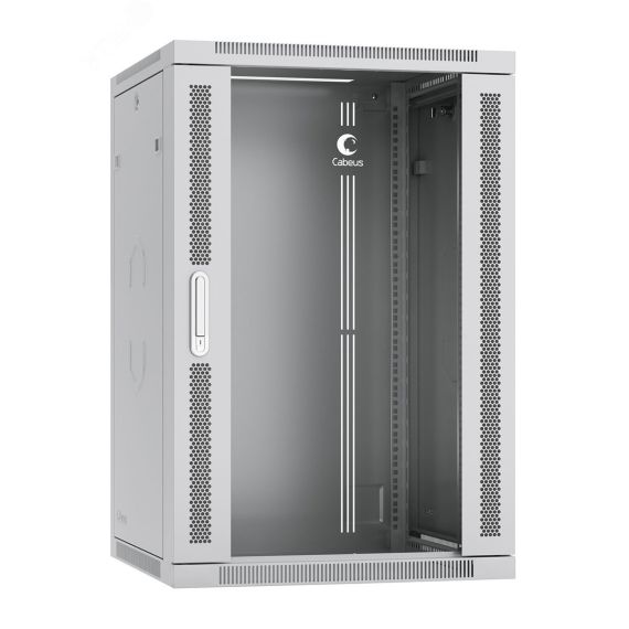 Шкаф телекоммуникационный настенный разобранный 19' 18U 600x600x901mm (ШхГхВ) дверь стекло, цвет серый (RAL 7035) Cabeus SH-05F-18U60/60-R