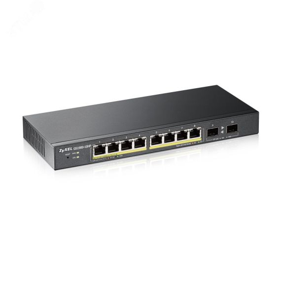 Коммутатор управляемый L2 8 портов. PoE+ 10/100/1000 Мб/с. 2хSFP+ Zyxel GS1900-10HP-EU0102F