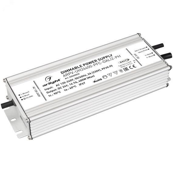 Блок питания ARPV-UH24400-PFC-DALI2-PH (24V, 16.7A, 400W) (Arlight, IP67 Металл, 7 лет) Arlight 025655(2)