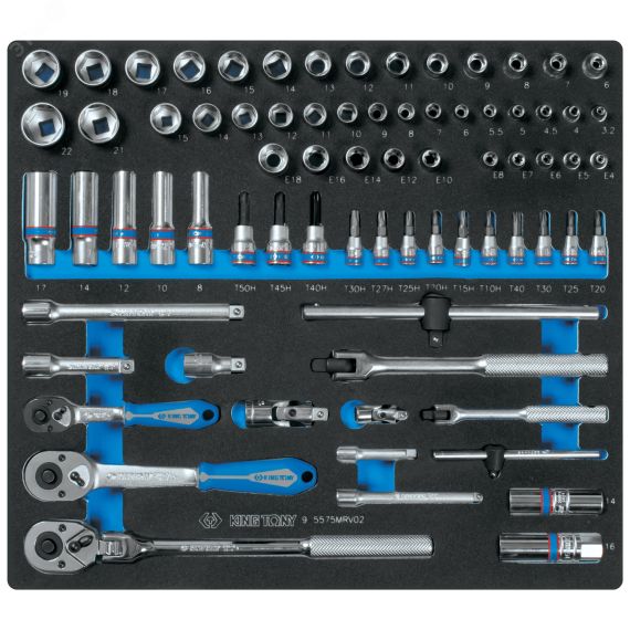 Набор торцевых головок 1/4'&3/8' с принадлежностями, ложемент, 75 предметов King Tony 9-5575MRV02