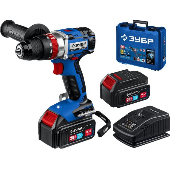 Дрель-шуруповерт ударная 20В бесщеточная, 2 АКБ (4Ач), в кейсе, Профессионал ЗУБР DBS-201-42