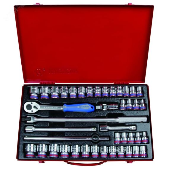 Набор торцевых головок с принадлежностями 1/2', шестигранные, 10-32 мм, 5/16'-1-1/4', 42 предмета King Tony 4542CR02