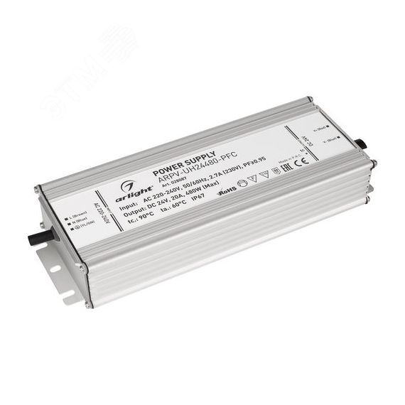 Блок питания ARPV-UH24480-PFC (24V, 20A, 480W) (ARL, IP67 Металл, 7 лет) Arlight 028087