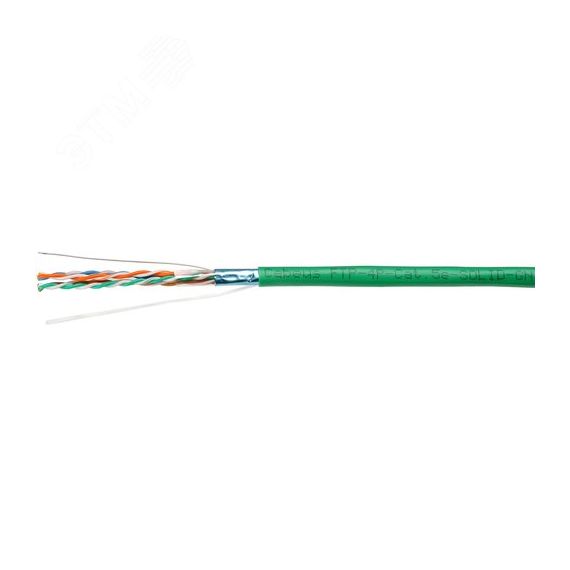 Витая пара экранированная FTP (F/UTP). категория 5e. 4 пары (24 AWG). одножильный. зеленый. экран - фольга. нг(А)-LSLTx. (305 м) Cabeus FTP-4P-Cat.5e-SOLID-LSLTx-GN