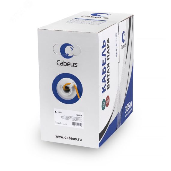 Витая пара (U/UTP).4 пары (23 AWG). одножил. LSZH. нг(А)-HF. (305 м) Cabeus UTP-4P-Cat.6-SOLID-LSZH