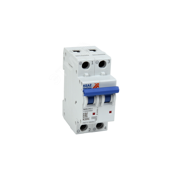 Выключатель автоматический двухполюсный 5А L 10кА DC OptiDin BM63-2L5-DC-УХЛ3-РЕГ КЭАЗ 243159