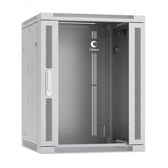 Шкаф телекоммуникационный настенный разобранный 19дюймов 15U 600х450х769мм (ШхГхВ) дверь стекло.    цвет серый (RAL 7035) Cabeus SH-05F-15U60/45-R