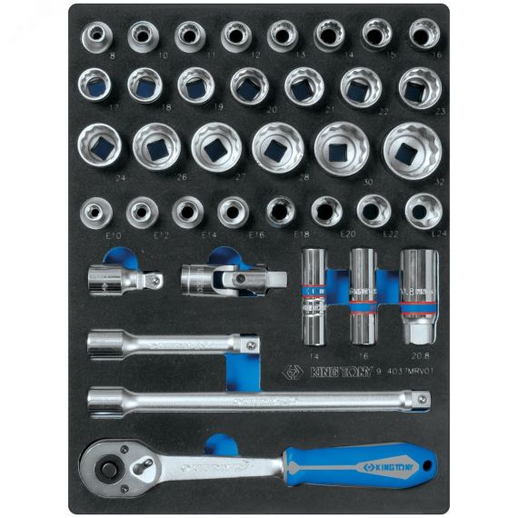 Набор торцевых головок 1/2' с принадлежностями, двенадцатигранные, ложемент, 37 предметов King Tony 9-4037MRV01