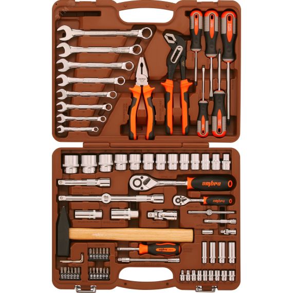 Набор инструмента универсальный 1/4'', 1/2''DR с головками торцевыми 12-гранными 1/2''DR, 77 предметов Ombra OMT77S12