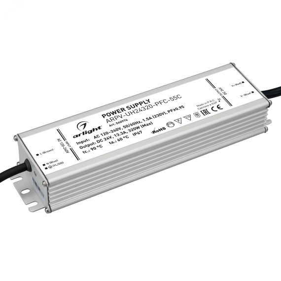 Блок питания ARPV-UH24320-PFC-55C (24V, 13.3A, 320W) (IP67 металл, 5 лет) Arlight 040976