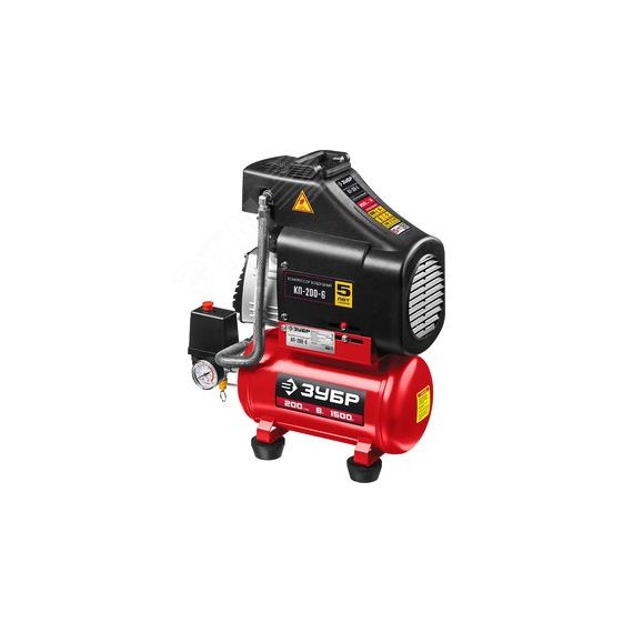 Компрессор воздушный безмасляный, 200 л/мин, 6 л, 1500 Вт ЗУБР КП-200-6