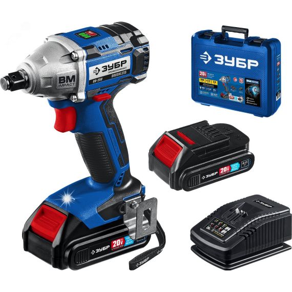 Гайковерт бесщеточный 20В, 2 АКБ (2Ач), в кейсе, Профессионал ЗУБР GB-250-22