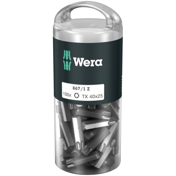 Набор бит 867/1 Z DIY 100 TORX 40 вязкая твердость хвостовик 1/4 C 6.3 TX 40 x 25 мм 100 шт с держателем-еврослот WERA WE-072452