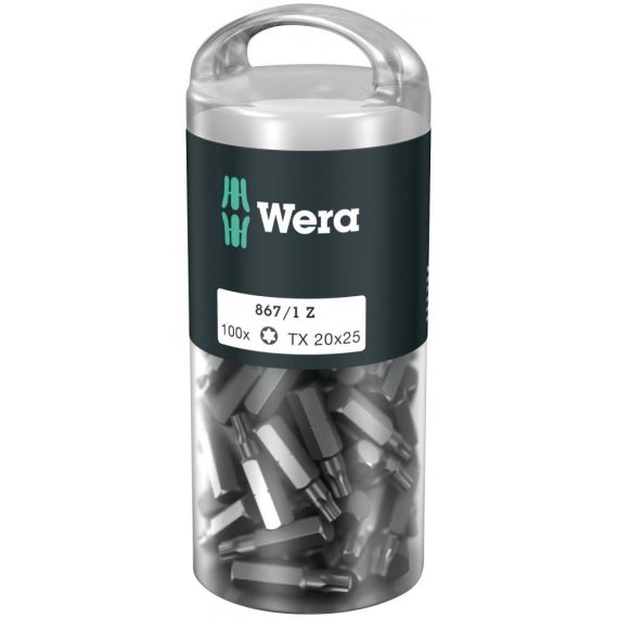 Набор бит 867/1 Z DIY 100 TORX 20 вязкая твердость хвостовик 1/4 C 6.3 TX 20 x 25 мм 100 шт с держателем-еврослот WERA WE-072448