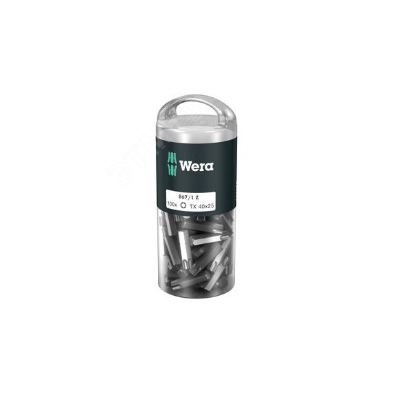 Набор бит 867/1 Z DIY 100 TORX 40 вязкая твердость хвостовик 1/4 C 6.3 TX 40 x 25 мм 100 шт с держателем-еврослот WERA WE-072452