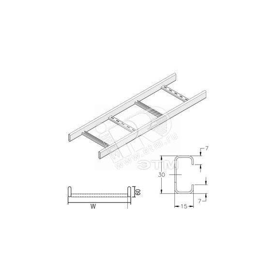 Кабельный лоток лестничного типа DAVID, высота - 60 мм, ширина - 500 мм, длина - 6000 мм, кратность - 6м, DU - Покрытие Duplex Vergokan DUKS60.500