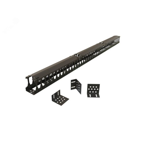 Организатор кабельный вертикальный. 37U для шкафов TTR. TTB. стоек ORK2A. ORL1. ширина 89мм. высота пальцев 106мм с крышками и кронштейнами. черный Hyperline CMF-OTR-37U-89x106-C-RAL9005