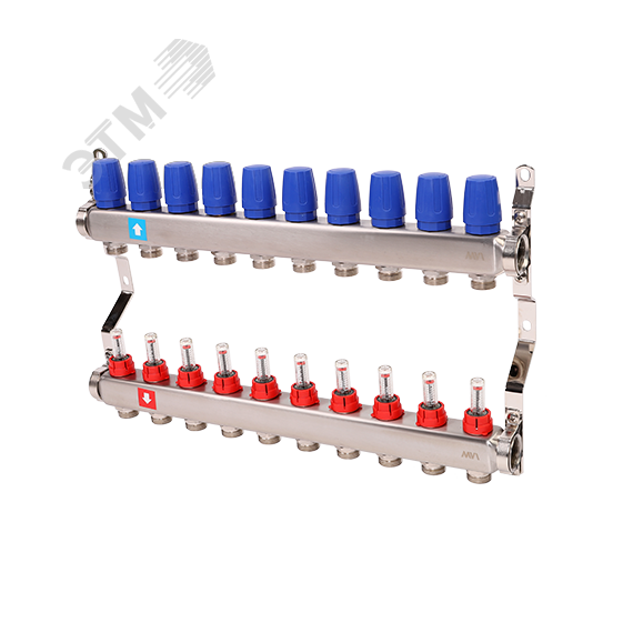 Коллекторная группа с расходомерами 1' х 10 выходов 3/4' НР евроконус MVI MS.510.06