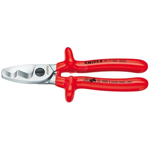 Кабелерез с двойными режущими кромками резка - кабель 20мм (70мм AWG 2/0) L=200мм хромированный обливные рукоятки Knipex KN-9517200