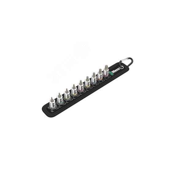 Набор головок торцевых со вставкой с функцией фиксации крепежа 1x Belt A 3 TORX HF Zyklop DR 1/4 9 предметов комплектация: 9x 8767 A HF TORX Головка т WERA WE-003882