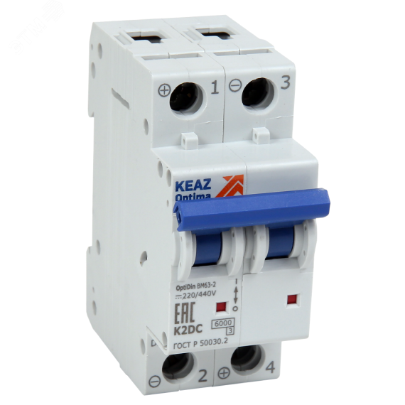 Выключатель автоматический двухполюсный 1А Z 10кА DC OptiDin BM63-2Z1-DC-ОМ4-РЕГ КЭАЗ 235731