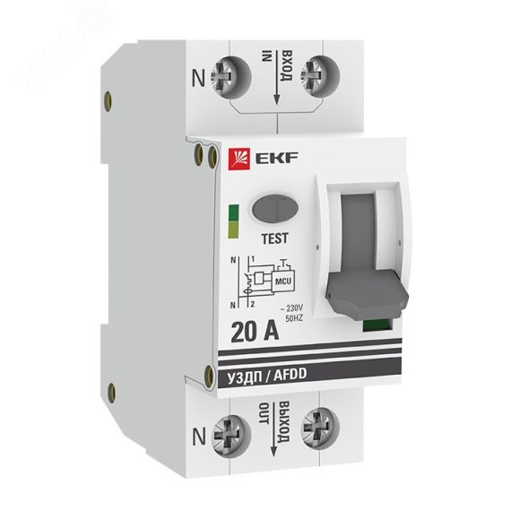 Устройство защиты от дугового пробоя 1P+N 20А (C) 6 кА УЗДП PROxima EKF afdd-2-20C-pro