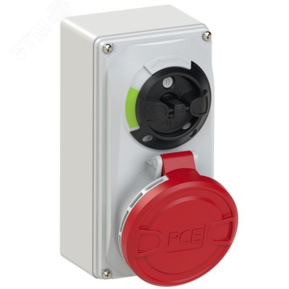 Розетка настенная с выключателем и блокировкой 32А/400V/3P+N+E/IP44 PCE 6125-6