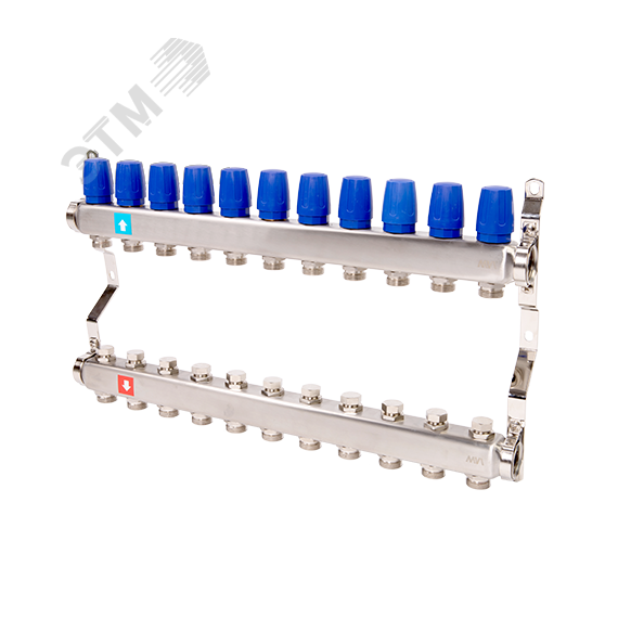 Коллекторная группа с ручными регулировочными клапанами 1' х 11 выходов 3/4' НР евроконус MVI MS.411.06
