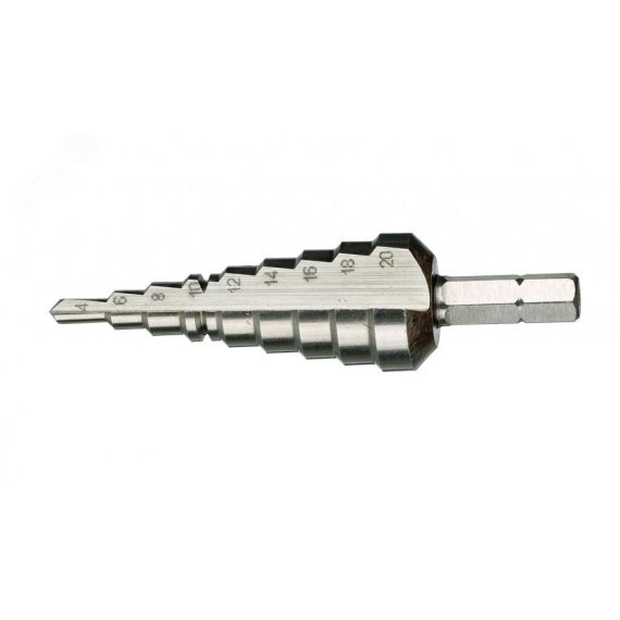 Насадка-ступенчатое сверло 843/1 4-20 мм с шагом по диаметру 2 мм для жести 1 мм хвостовик 1/4 C 6.3 75 мм WERA WE-104672