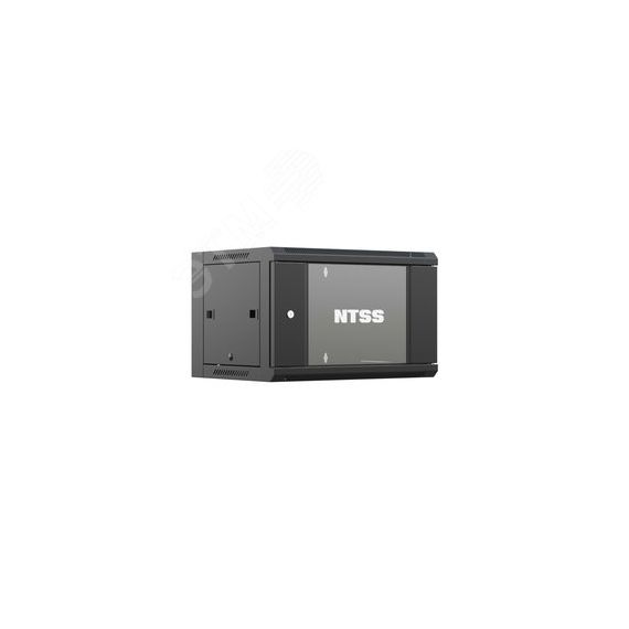 Шкаф настенный телекоммуникационный W 9U 600х450х500мм, 2 профиля 19, дверь стеклянная, боковые стенки съемные, задняя стенка, разобранный, черный RAL NTSS NTSS-W9U6045GS-BL