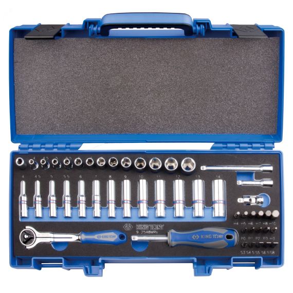 Набор торцевых головок с принадлежностями 1/4', шестигранные, 4-14 мм, 48 предметов King Tony 2548MRV
