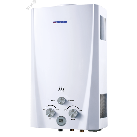 Водонагреватель газовый Edisson Flame F 20 D 10 л/мин с электророзжигом, душ.насадка Thermex 361101
