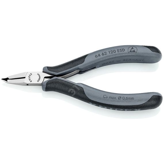 Кусачки торцевые ESD для электроники антистатические узкие режущие кромки с маленькой фаской под 65° с пружиной рез: мягкая проволока 06 мм L-120 мм з Knipex KN-6462120ESD