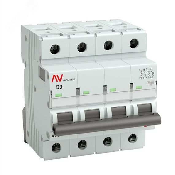 Выключатель автоматический AV-10 4P 3A (D) 10кА AVERES EKF mcb10-4-03D-av
