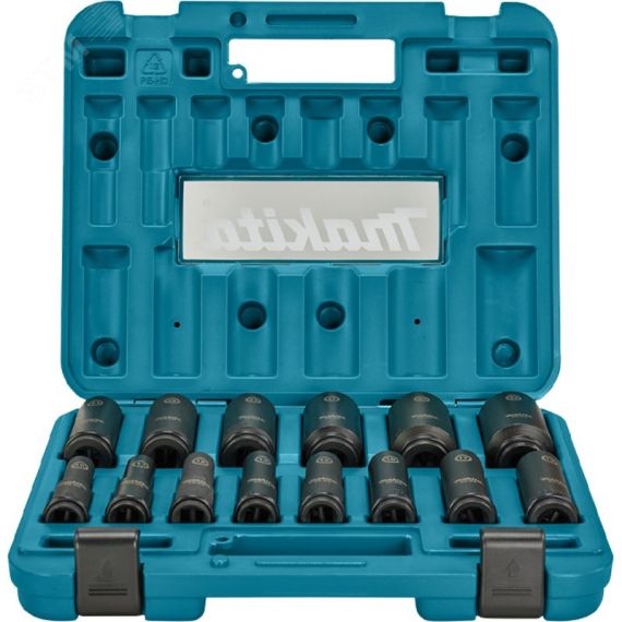 Набор ударных удлиненных торцовых головок Impact Black 1/2'', 14 шт. (10,11,12,13,14,16,17,19,21,22,24,27,30,32 мм) Makita E-16586