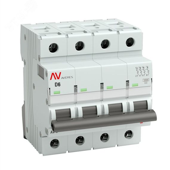 Выключатель автоматический AV-10 4P 6A (D) 10кА AVERES EKF mcb10-4-06D-av