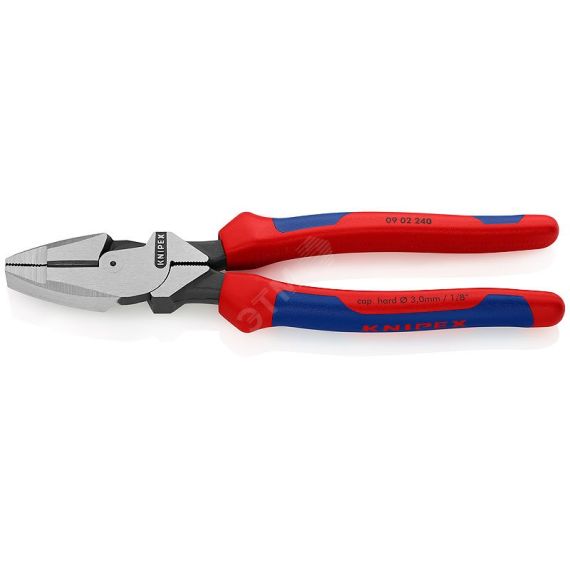 Плоскогубцы электромонтера Linemans Pliers резка - проволока средней твердости 46мм твердая проволока 3мм L=240мм двухкомпонентные рукоятки цвет черны Knipex KN-0902240