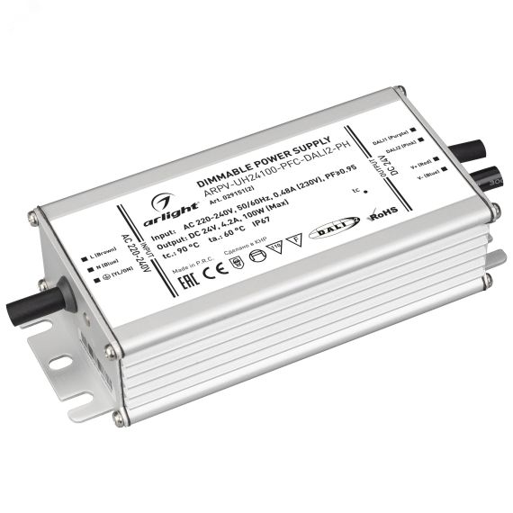 Блок питания ARPV-UH24100-PFC-DALI-PH (24V, 4.2A, 100W) (IP67 металл, 7 лет) Arlight 029151(2)