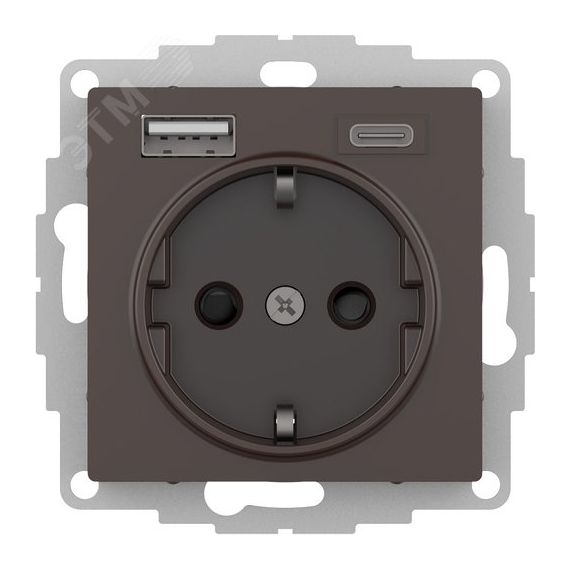 ATLASDESIGN РОЗЕТКА 16А c 2 USB A+C, 5В/2,4А/3,0А, 2х5В/1,5А, механизм, МОККО SE (Systeme) ATN000632