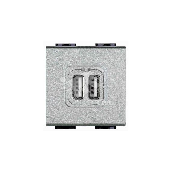LL Разъем для зарядки 2хUSB алюминий BTicino NT4285C2