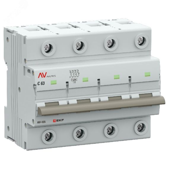 Выключатель автоматический AV-125 4P 63A (D) 10kA EKF AVERES EKF mcb125-4-63D-av