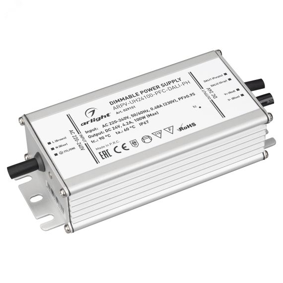 Блок питания ARPV-UH24100-PFC-DALI-PH (24V, 4.2A, 100W) (ARL, IP67 Металл, 7 лет) Arlight 029151