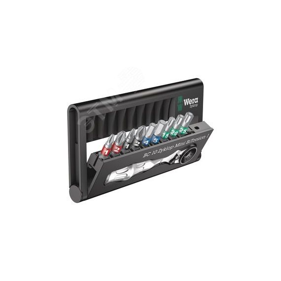 Набор бит с трещоткой Bit-Check 10 Zyklop Mini BiTorsion 1. 10 предметов комплектация: 1x 8001 A Bit Ratchet 1/4 x 87 мм 2x 851/1 BTZ Насадки: PH 1x25 WERA WE-057418